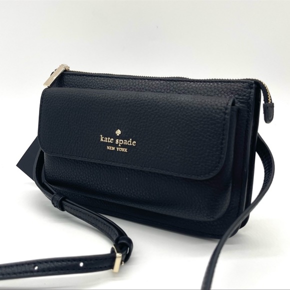 Kate Spade Leila Pebbled Leather Small Flap Crossbody Bag Black - Picture 3 of 10